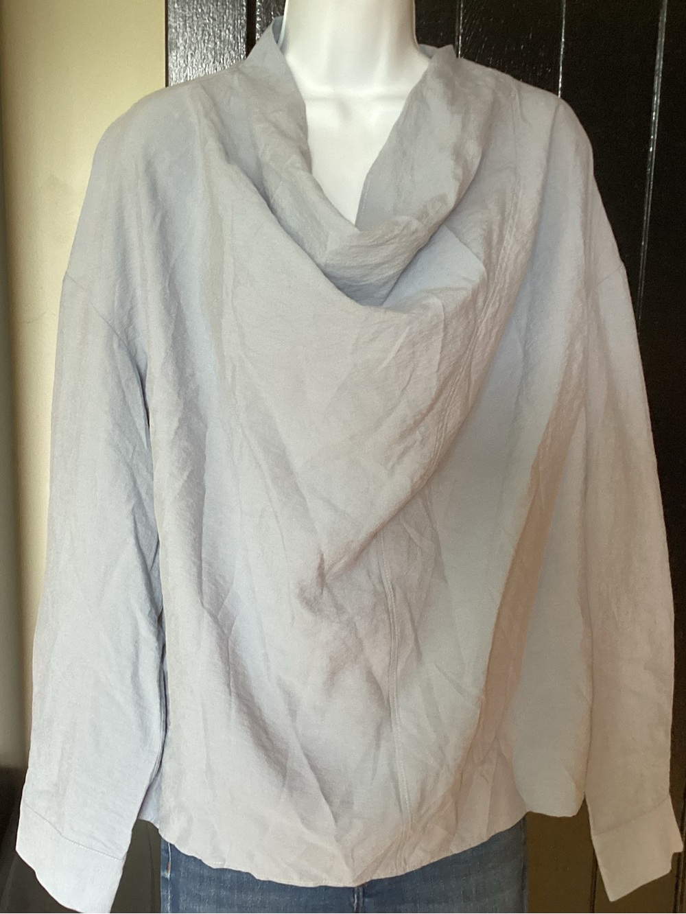 Light Blue Draped Cowl Neck Blouse